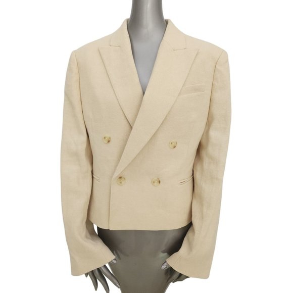 A.L.C. NWT River Double Breasted Blazer Linen Light Beige Cropped Jacket ALC 10 - Picture 4 of 7